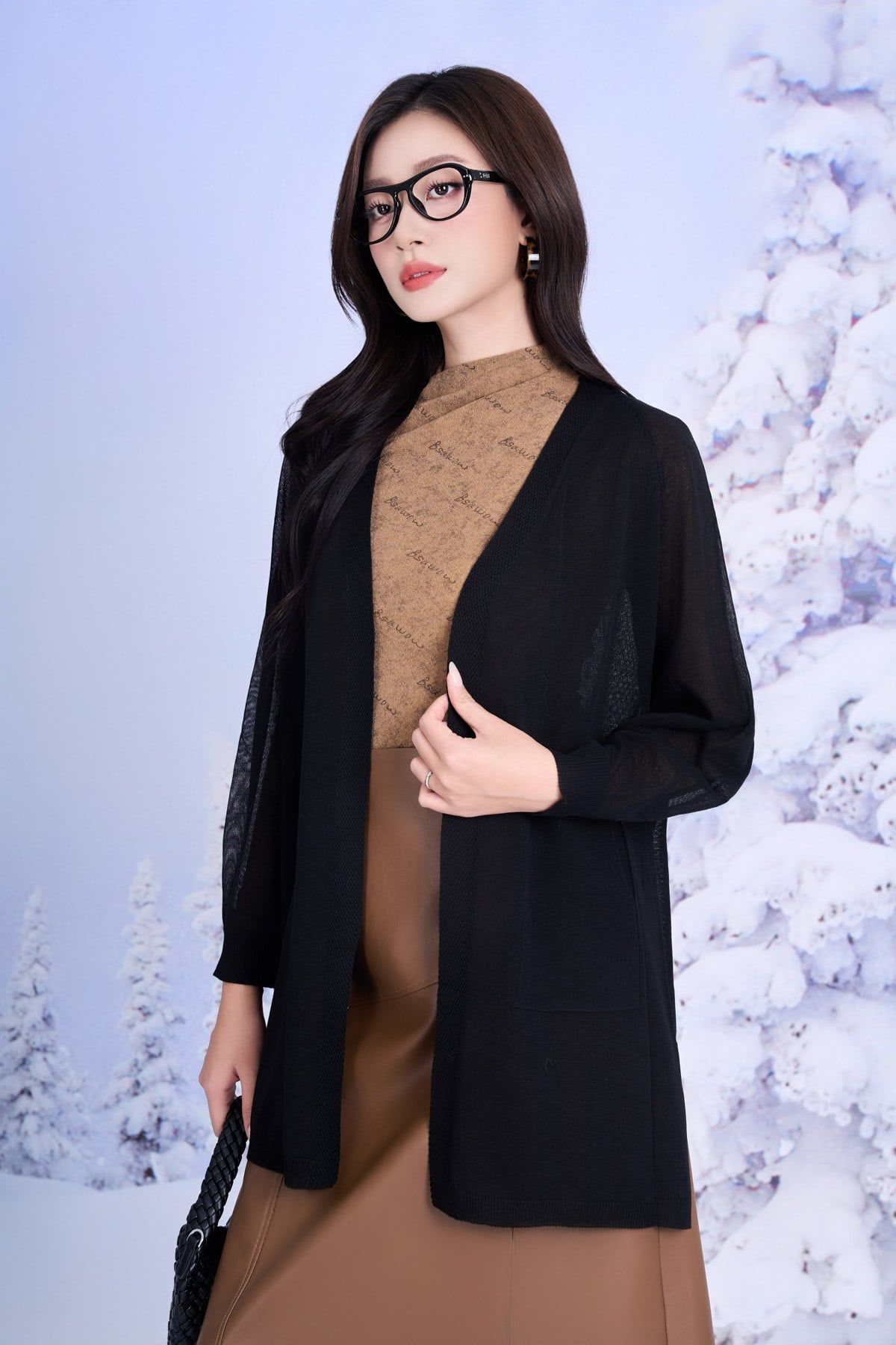 FOL601 - Áo khoác len mỏng dáng suông tay dài bên hông xẻ tà thời trang - PANTIO