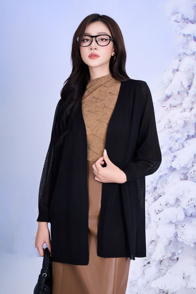 FOL601 - Áo khoác len mỏng dáng suông tay dài bên hông xẻ tà thời trang - PANTIO