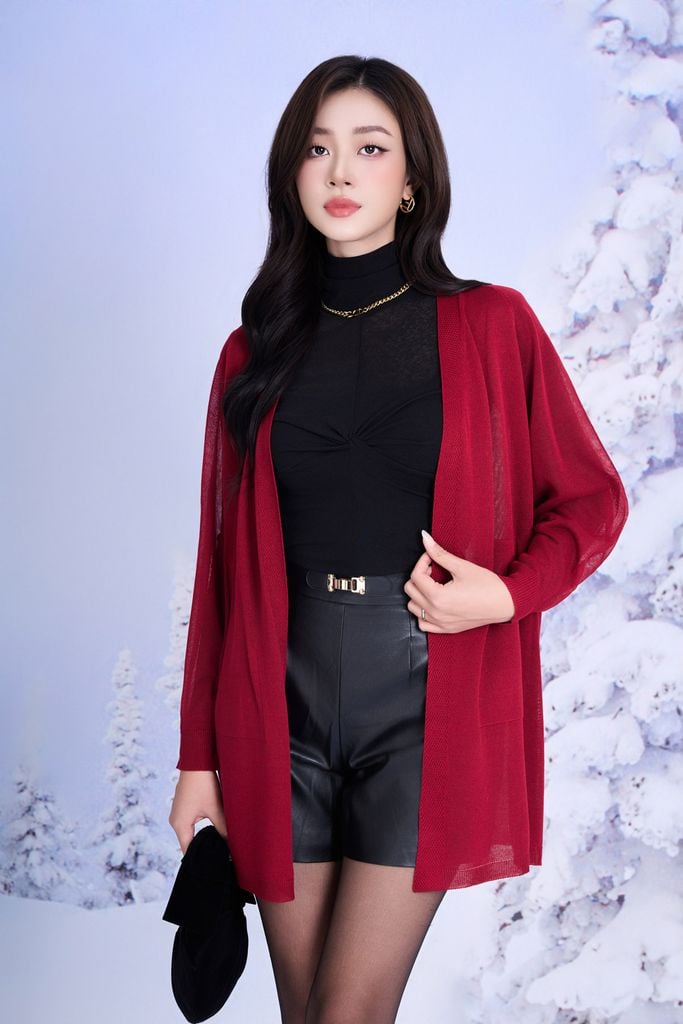 FOL601 - Áo khoác len mỏng dáng suông tay dài bên hông xẻ tà thời trang - PANTIO