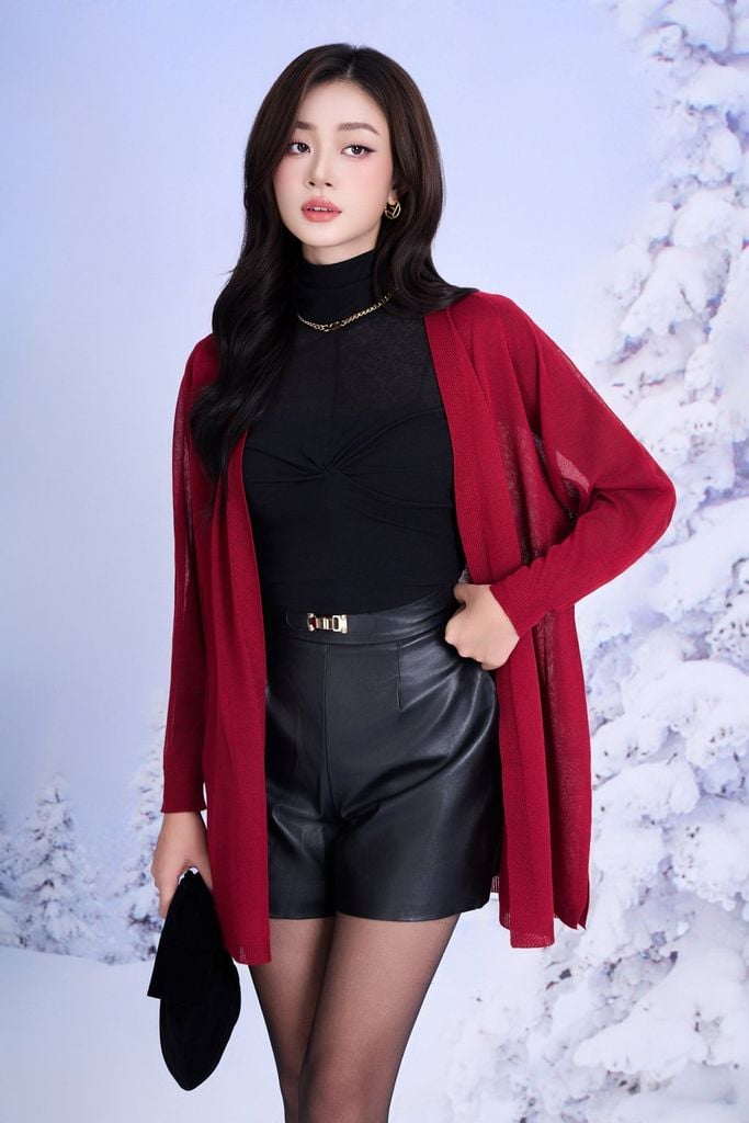 FOL601 - Áo khoác len mỏng dáng suông tay dài bên hông xẻ tà thời trang - PANTIO