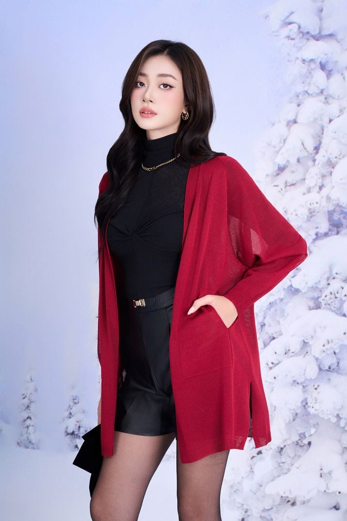 FOL601 - Áo khoác len mỏng dáng suông tay dài bên hông xẻ tà thời trang - PANTIO