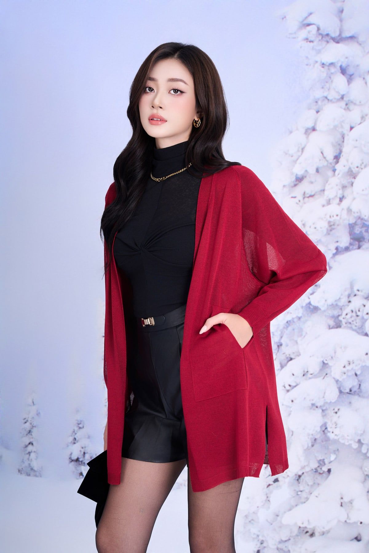 FQN7342 - Quần short dạo phố vải da dáng rộng cạp phối mặt kim loại trang trí khóa thân sau - PANTIO