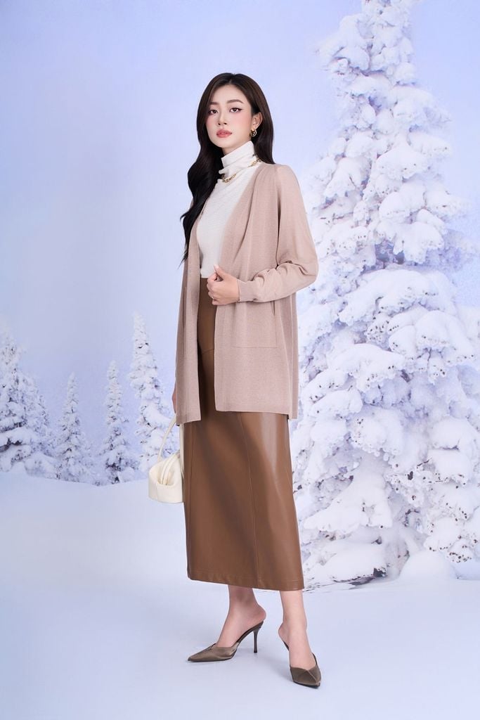 FOL601 - Áo khoác len mỏng dáng suông tay dài bên hông xẻ tà thời trang - PANTIO