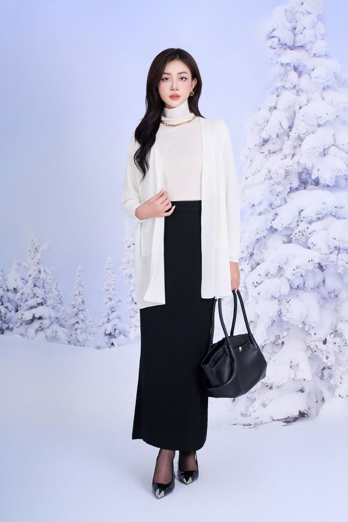 FOL601 - Áo khoác len mỏng dáng suông tay dài bên hông xẻ tà thời trang - PANTIO