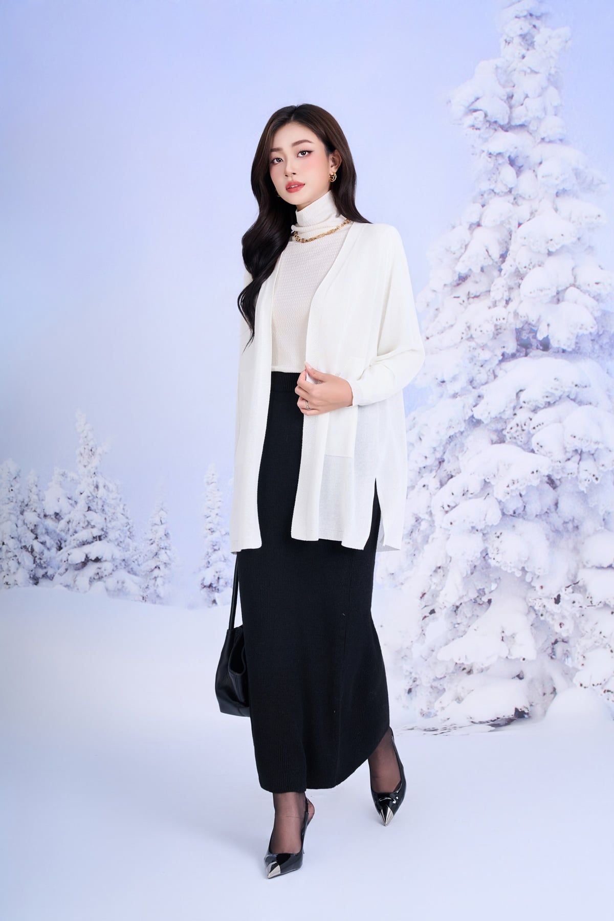 FOL601 - Áo khoác len mỏng dáng suông tay dài bên hông xẻ tà thời trang - PANTIO