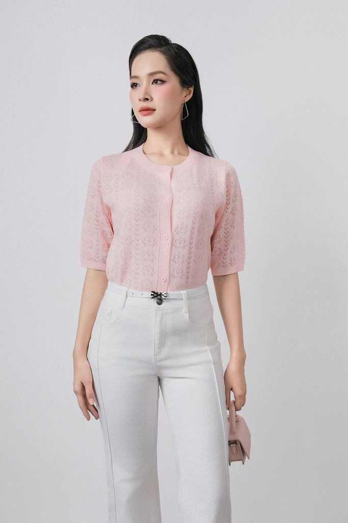 FOL612 - Áo len dệt kim cao cấp dáng suông cổ tròn tay lỡ thân áo phối khuy thời trang - PANTIO