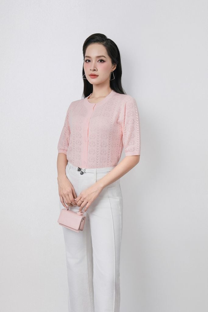 FOL612 - Áo len dệt kim cao cấp dáng suông cổ tròn tay lỡ thân áo phối khuy thời trang - PANTIO