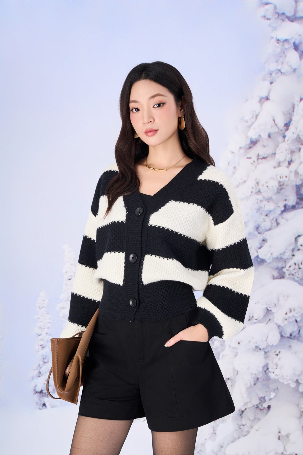 FOL616 - Áo khoác len cao cấp cổ V tay phồng gấu áo bo ôm tạo kiểu thời trang - PANTIO