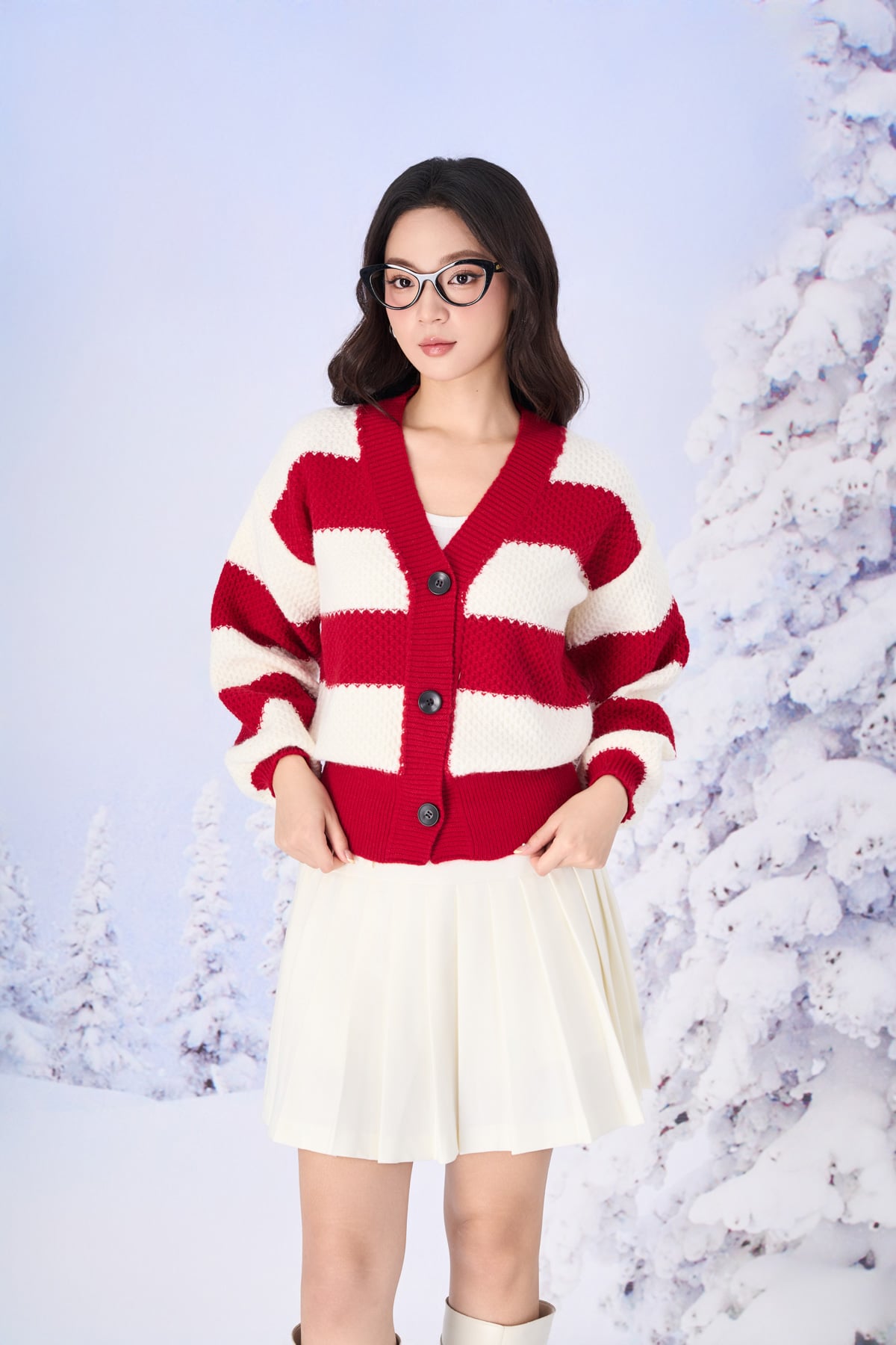 FOL616 - Áo khoác len cao cấp cổ V tay phồng gấu áo bo ôm tạo kiểu thời trang - PANTIO