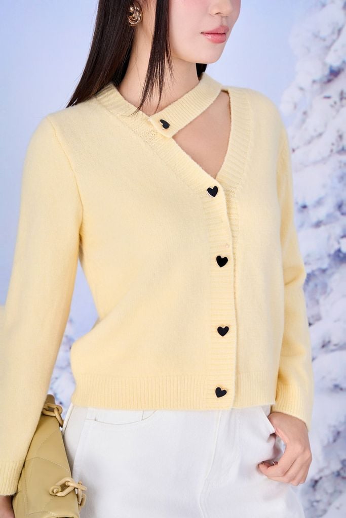 FOL617 - Áo len thời trang cao cấp dáng suông cổ xẻ V phối dây lệch dài tay thân áo phối khuy thời trang - PANTIO