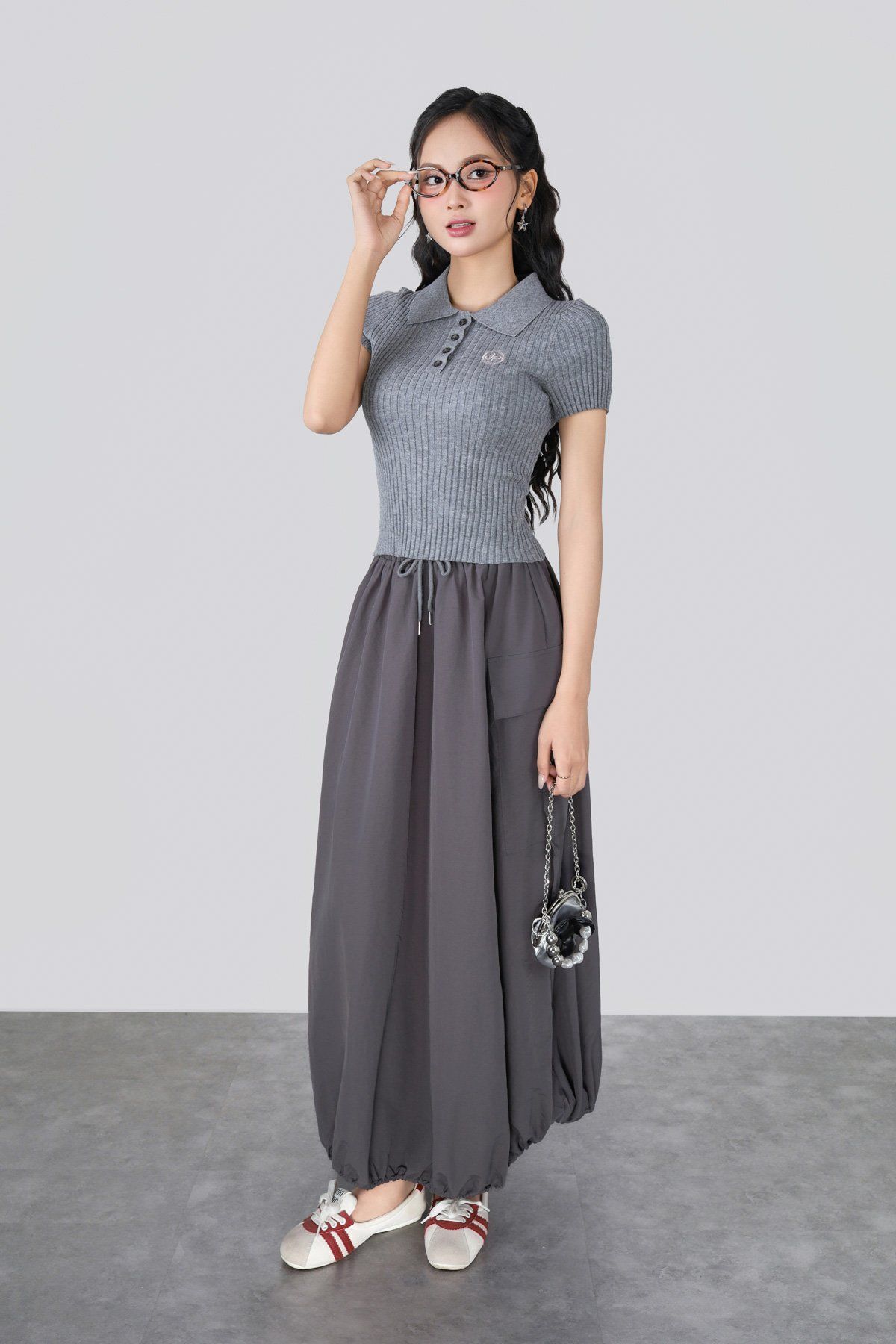 BJD33517 - Chân váy dài vải gió cao cấp dáng bí cạp chun co giãn phối dây rút tạo kiểu thân váy có túi hộp thời trang - JAN.