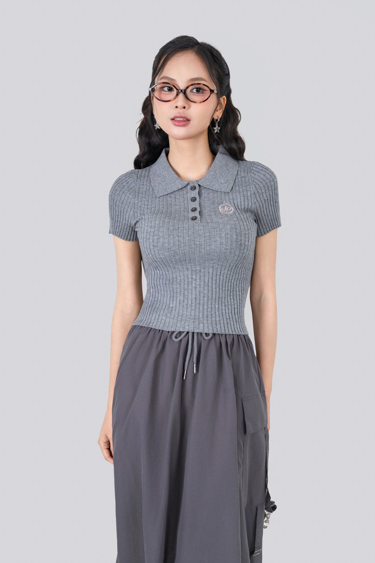 FOL624 - Áo len cao cấp dáng ôm cổ bẻ phối khuy tạo kiểu ngực áo thêu hoa tiết thời trang - JAN.