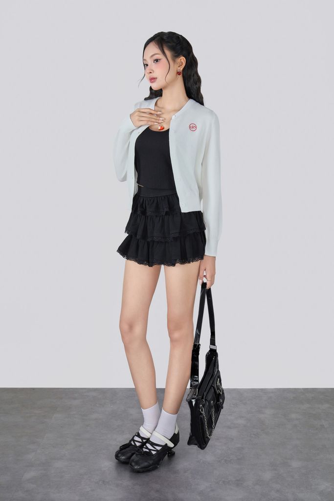 FOL625 - Áo len cao cấp vải len dáng ôm cổ tròn tay dài ngực áo có hoạ tiết thời trang cài khuy thân trước - JAN.