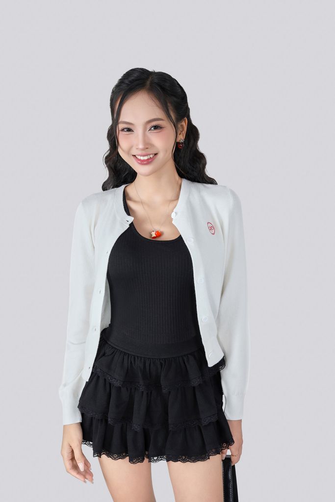 FOL625 - Áo len cao cấp vải len dáng ôm cổ tròn tay dài ngực áo có hoạ tiết thời trang cài khuy thân trước - JAN.