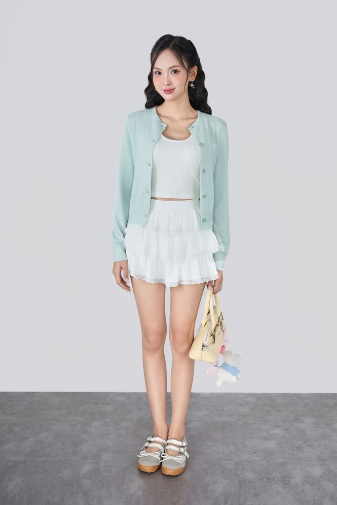 FOL625 - Áo len cao cấp vải len dáng ôm cổ tròn tay dài ngực áo có hoạ tiết thời trang cài khuy thân trước - JAN.