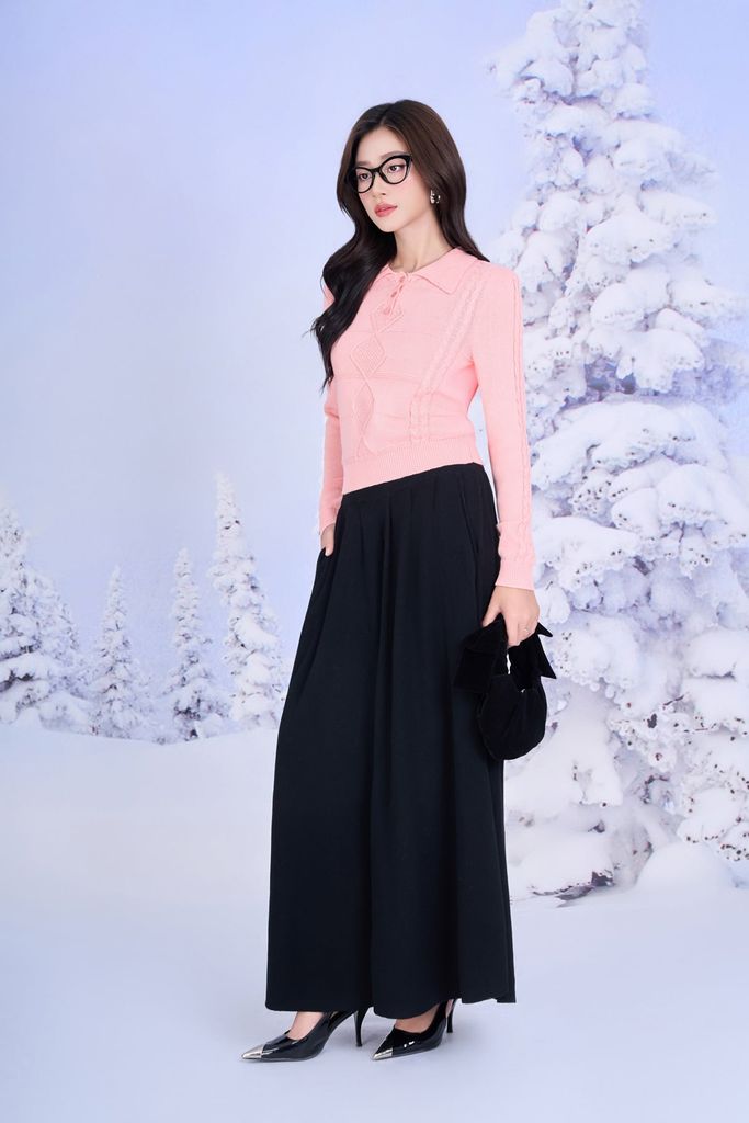 FOL627 - Áo len cao cấp vải len vặn thừng cổ bẻ tay dài gấu áo bo chun ôm tạo kiểu - PANTIO