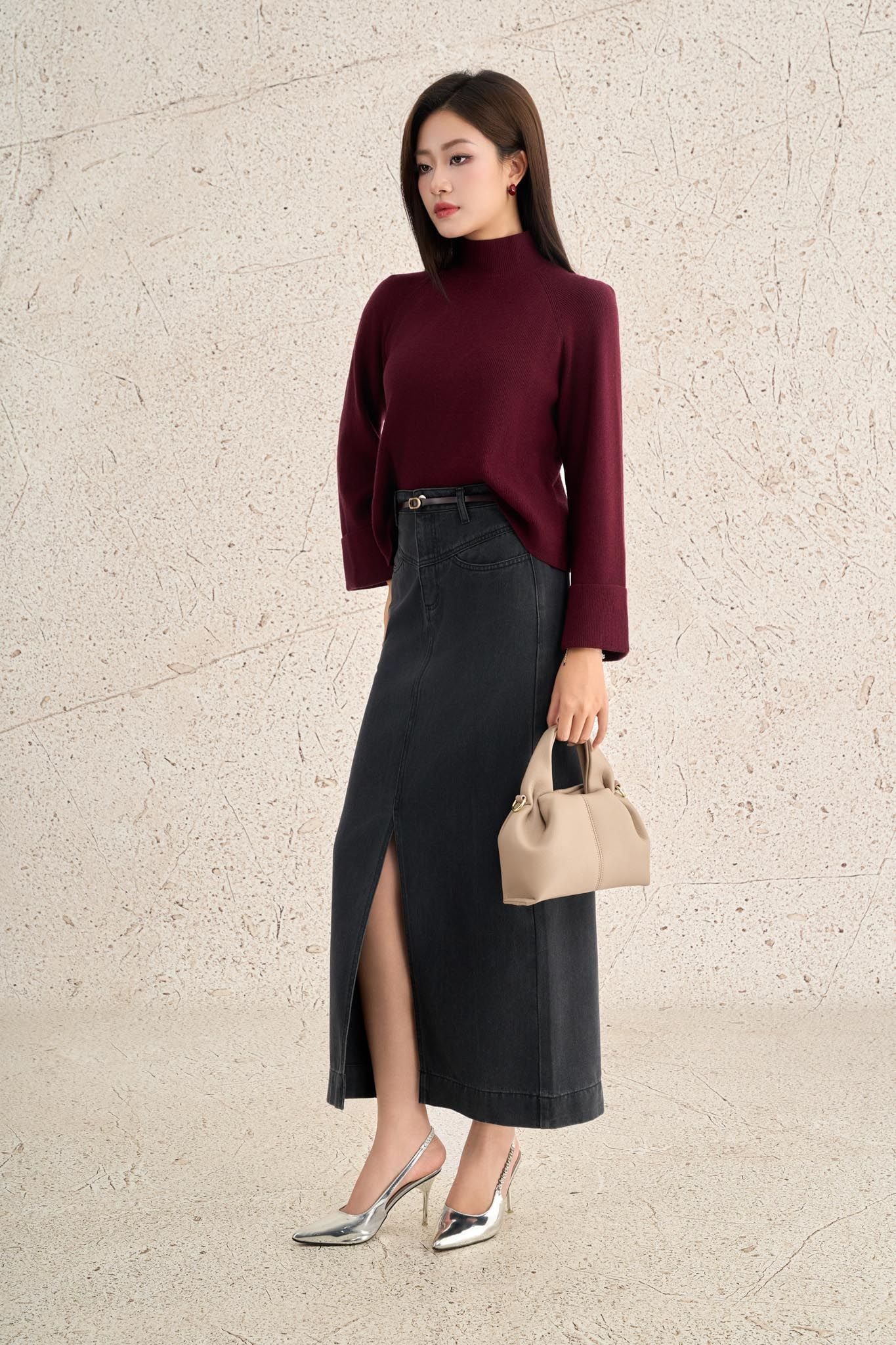 FOL646 - Áo len cao cấp dáng suông cổ cao tay rộng tạo kiểu - PANTIO