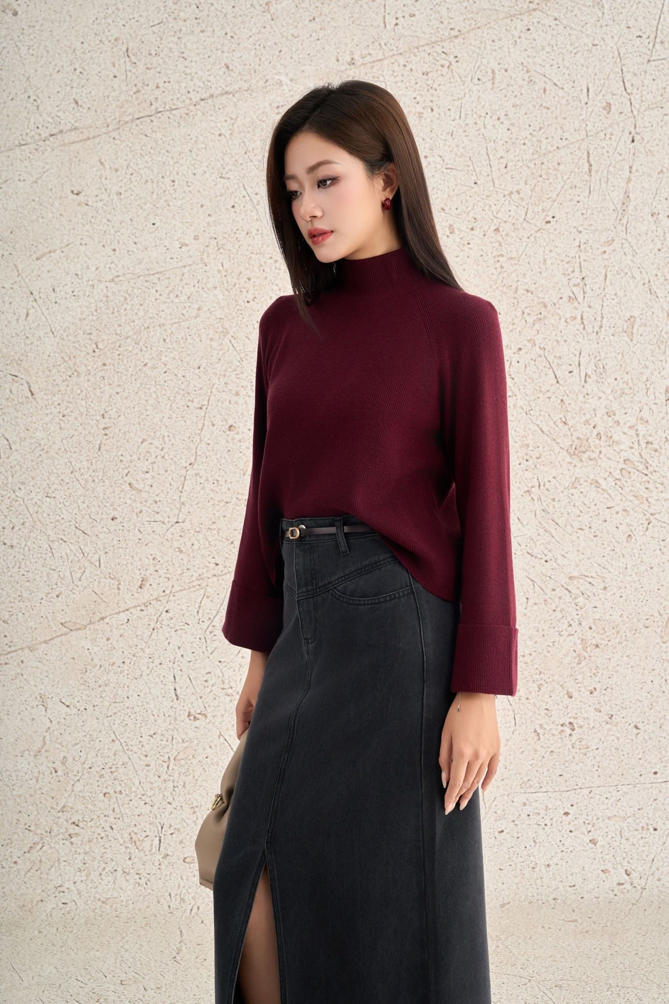 FOL646 - Áo len cao cấp dáng suông cổ cao tay rộng tạo kiểu - PANTIO