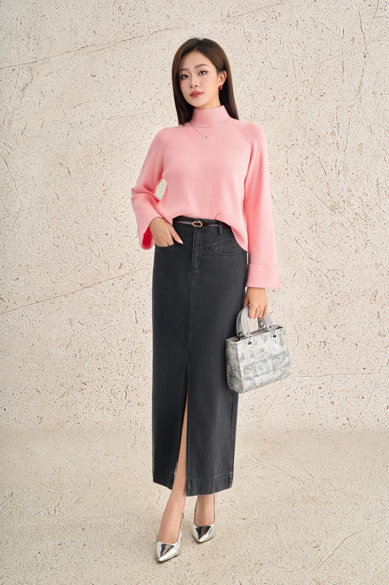 FOL646 - Áo len cao cấp dáng suông cổ cao tay rộng tạo kiểu - PANTIO