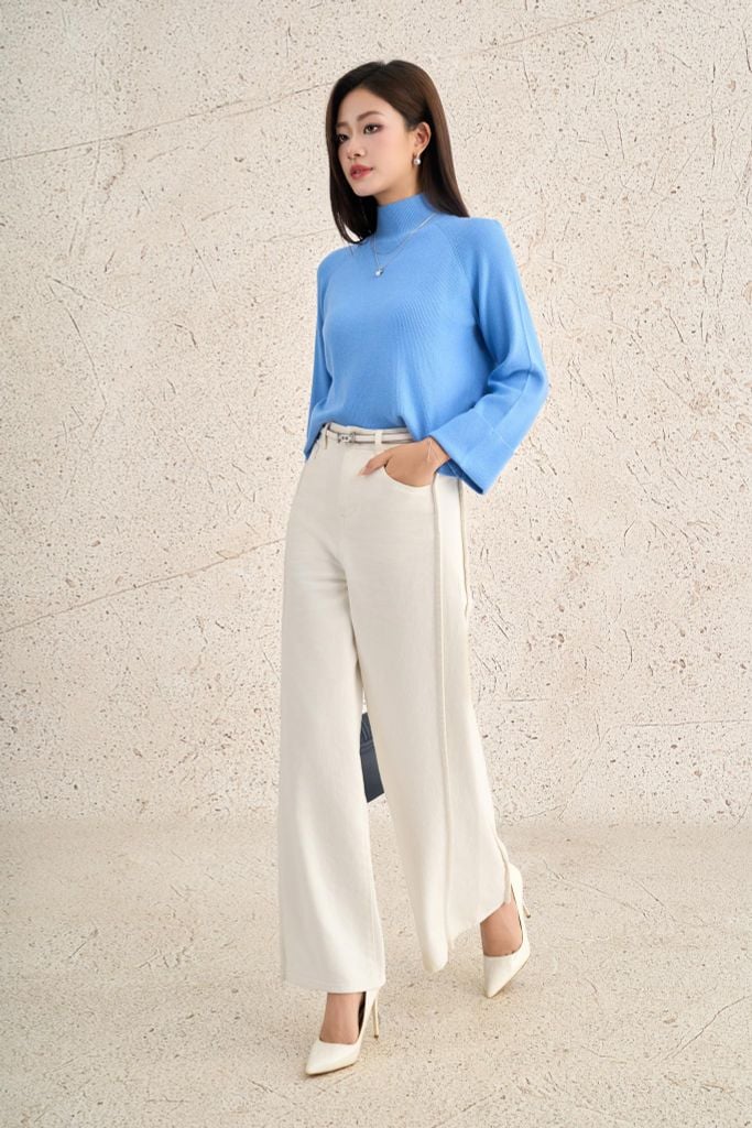 FOL646 - Áo len cao cấp dáng suông cổ cao tay rộng tạo kiểu - PANTIO