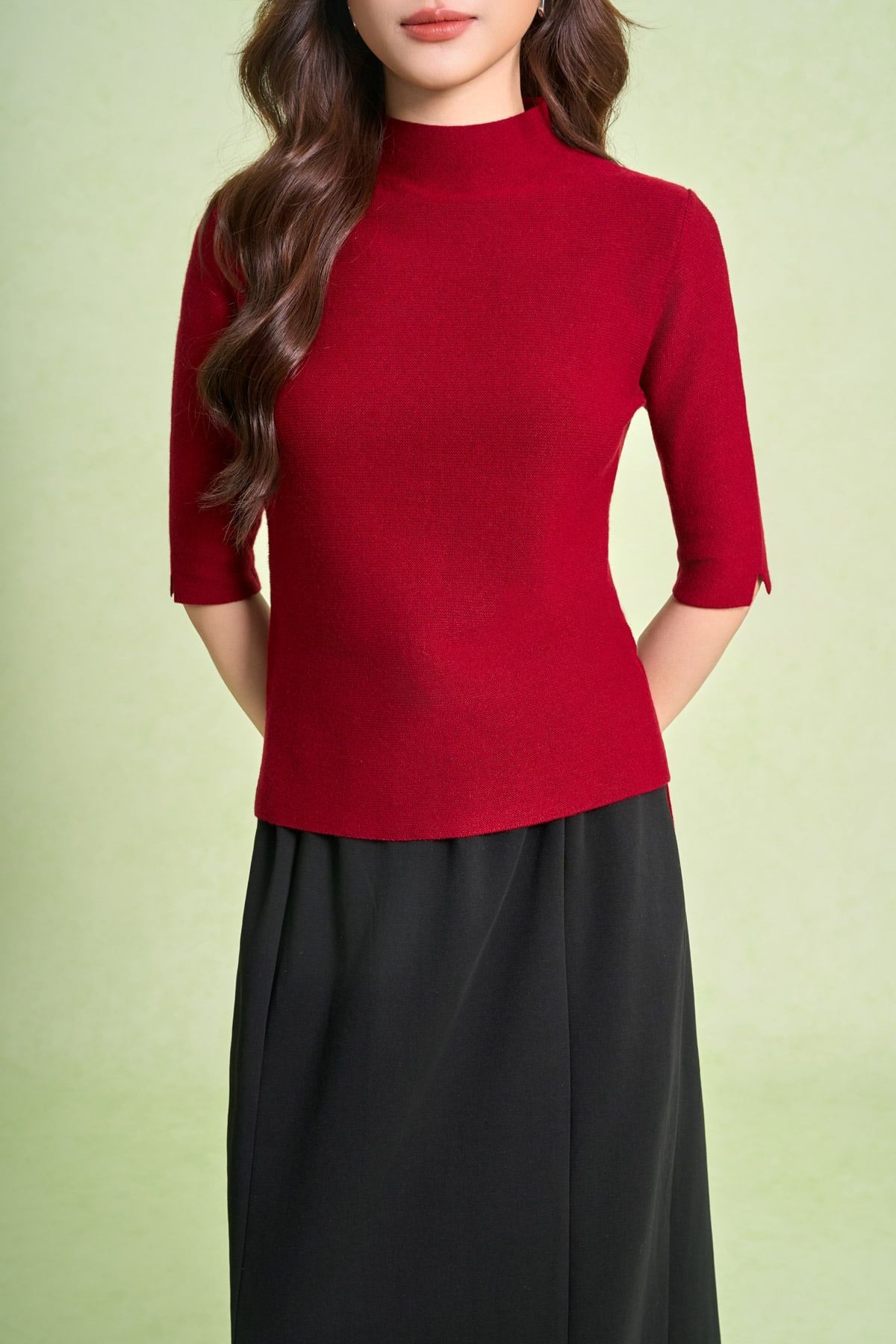 FOL655 - Áo len cao cấp dáng ôm cổ cao tay lửng thời trang - PANTIO