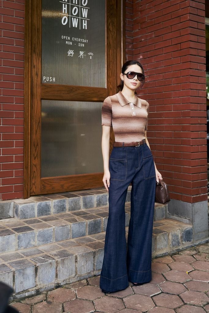 FQD51279 - Quần dài công sở vải denim dáng suông ống rộng cạp cao có túi tạo kiểu - PANTIO