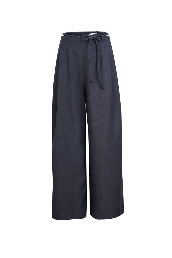 FQD51200 - Quần dài công sở vải thô dày dáng suông ống rộng cạp có dây thắt tạo kiểu - JAN.