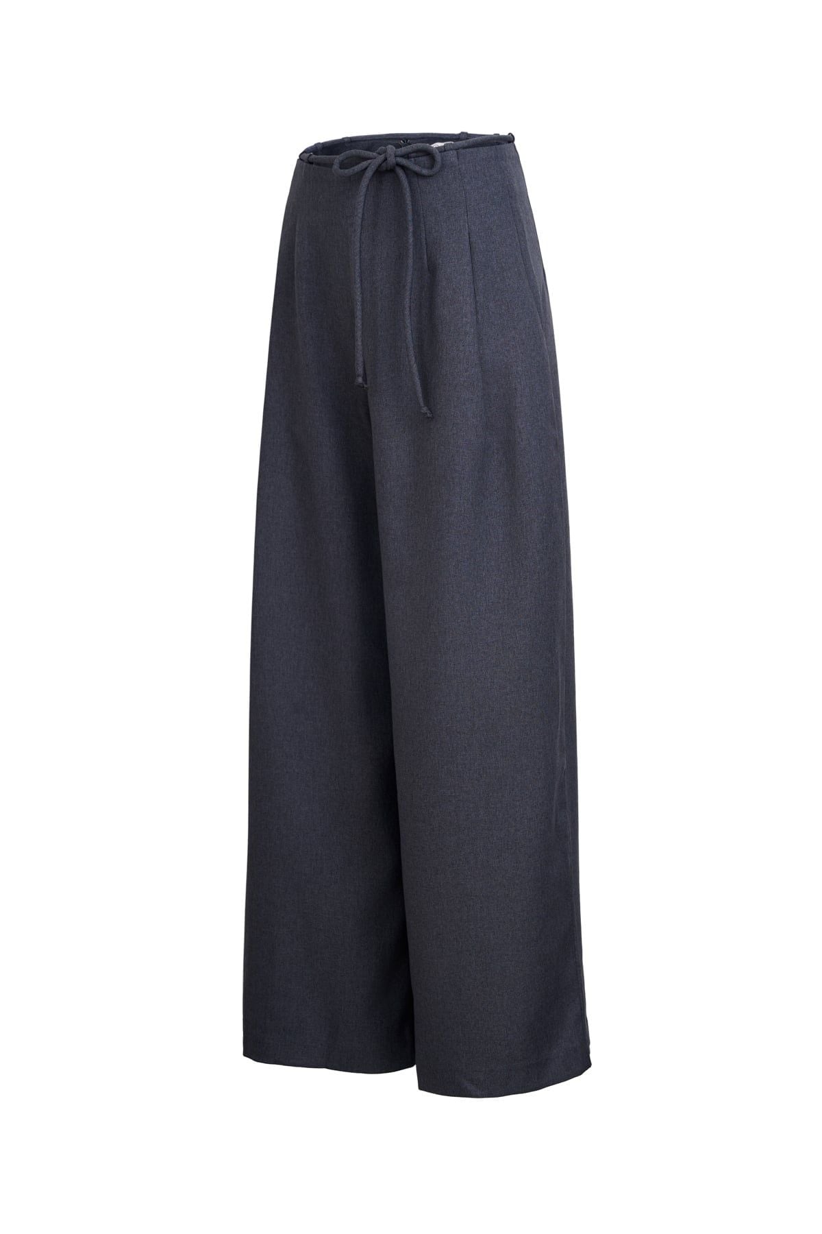 FQD51200 - Quần dài công sở vải thô dày dáng suông ống rộng cạp có dây thắt tạo kiểu - JAN.