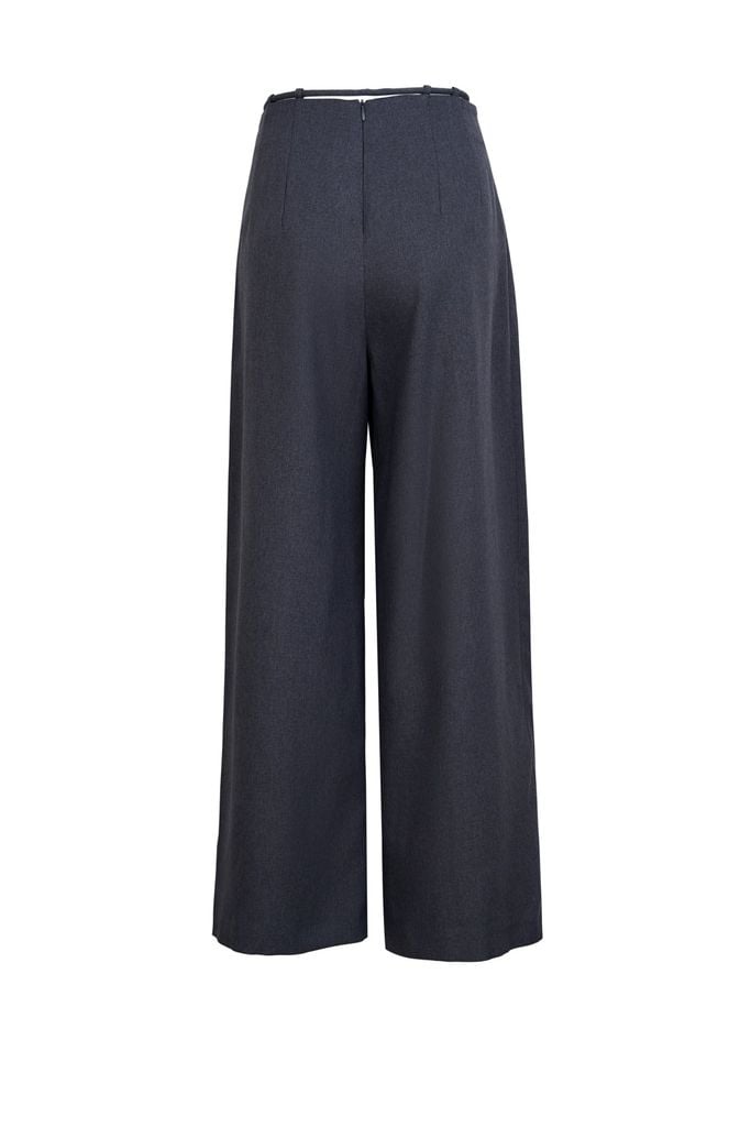 FQD51200 - Quần dài công sở vải thô dày dáng suông ống rộng cạp có dây thắt tạo kiểu - JAN.