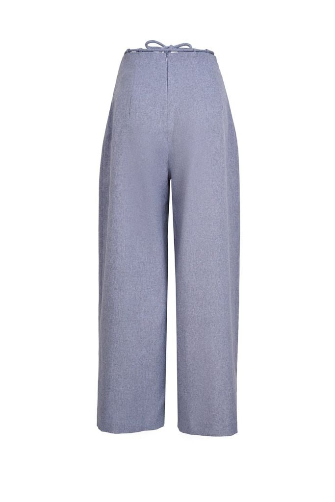 FQD51200 - Quần dài công sở vải thô dày dáng suông ống rộng cạp có dây thắt tạo kiểu - JAN.