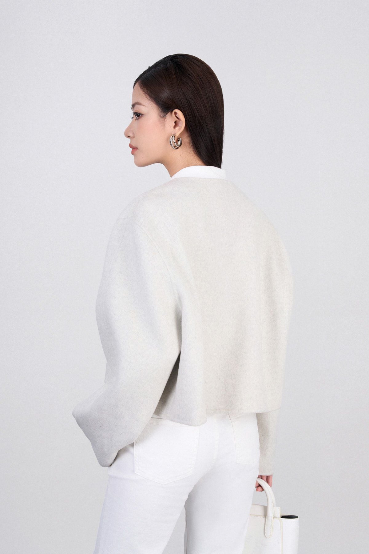 FVO077 - Áo Khoác dạ lông cừu cao cấp dáng lửng cổ V thân áo đính khuy thời trang - PANTIO