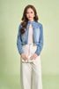 FVO084 - Áo khoác denim cao cấp dáng ngắn cổ cao tay dài thân áo phối khóa kim loại tạo kiểu - PANTIO