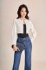 FVO085 - Áo khoác jean dáng croptop cổ tròn tay dài thân áo có túi tạo kiểu - PANTIO