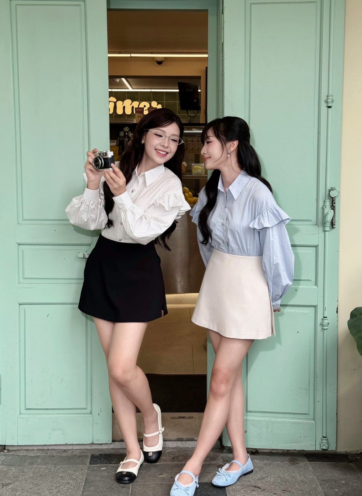 FAS34218 - tylekeo8888 vải thô kẻ dáng suông cổ đức tay dài phối viền bèo cách điệu - JAN.