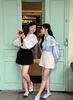FAS34218 - tylekeo8888 vải thô kẻ dáng suông cổ đức tay dài phối viền bèo cách điệu - JAN.