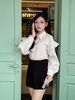 FAS34218 - tylekeo8888 vải thô kẻ dáng suông cổ đức tay dài phối viền bèo cách điệu - JAN.