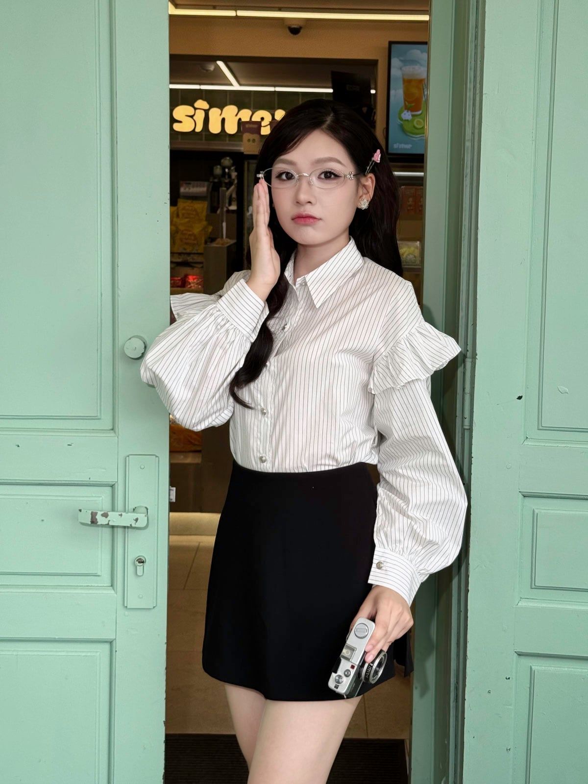 FJN3766 - tylekeo88ax ngắn vải thô dáng chữ A cạp liền khoá thân sau - JAN.