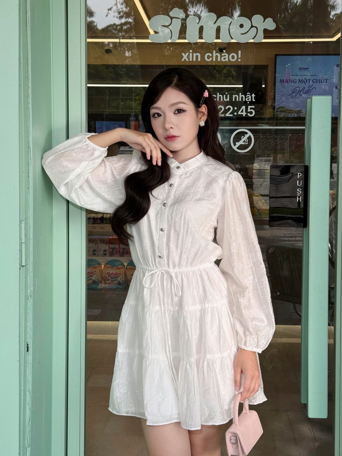 FDC35615 - tỷ lệ kèo 8899 vải tơ dáng chữ A cổ tròn tay phồng eo váy bo chun ôm tạo kiểu - JAN.