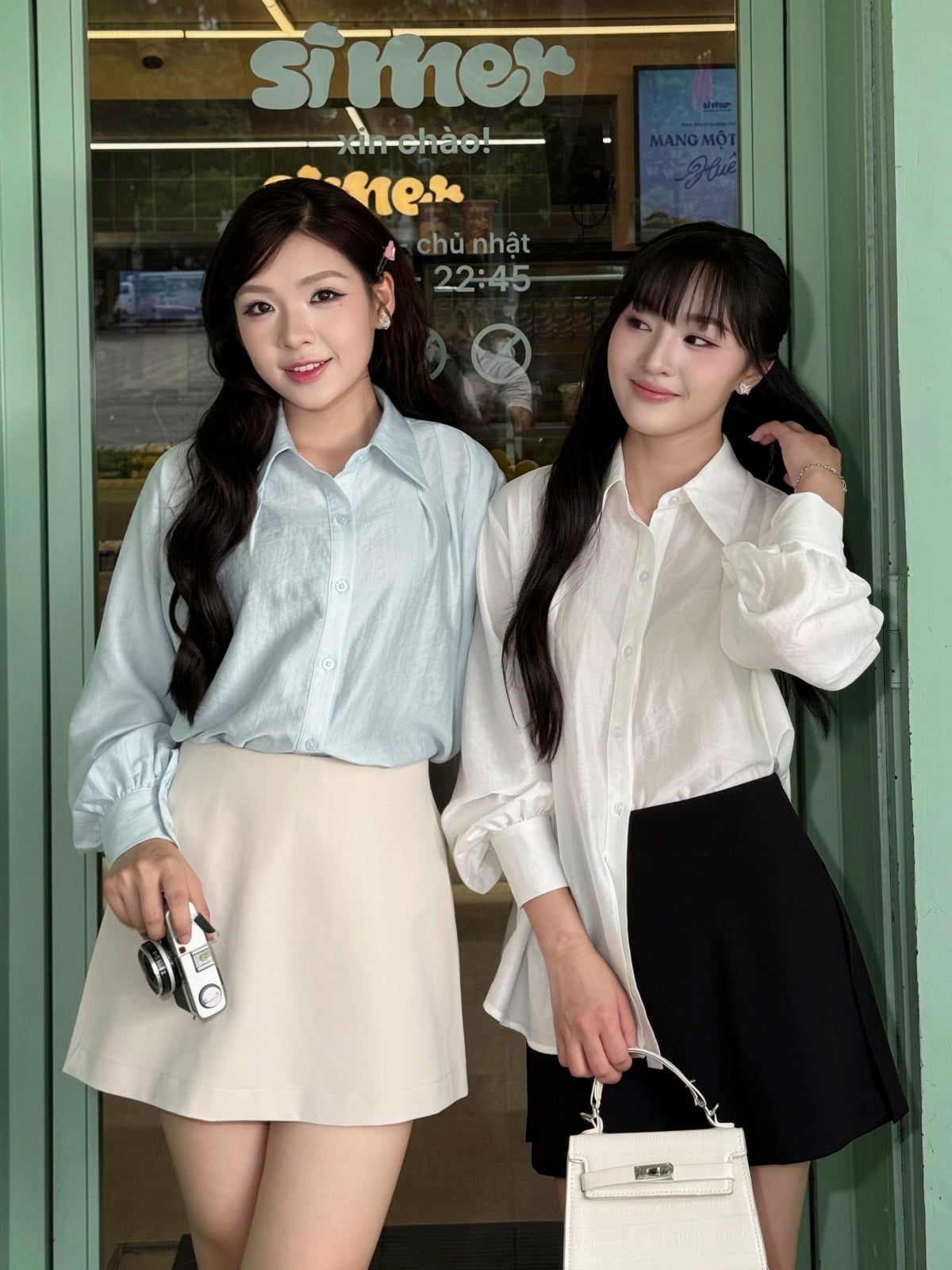 FAS74239 - Áo sơ mi công sở vải thô mỏng dáng suông cổ bẻ tay dài phối măng sec tạo kiểu - JAN.