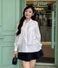 FAS54231 - tylekeo8888 vải tơ dáng suông cổ bẻ tay dài thân áo phối vạt tạo kiểu - JAN.