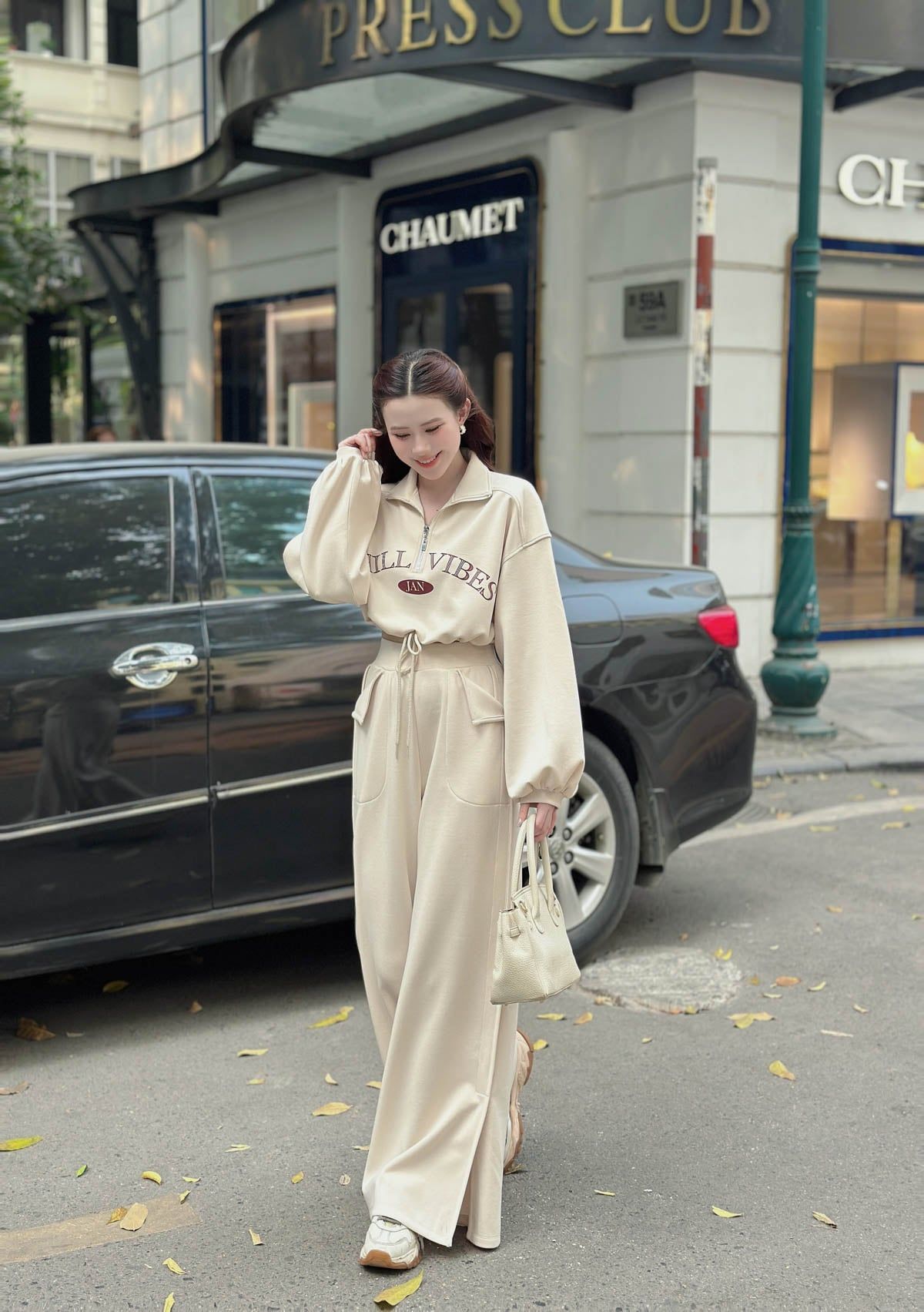 BQD93718 - Quần dài dạo phố vải thun cotton dáng suông ống rộng cạp chun thân quần có túi tạo kiểu - JAN.