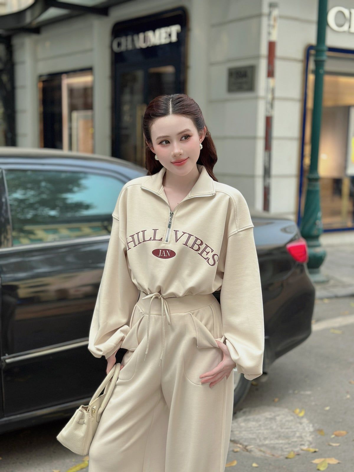 BQD93718 - Quần dài dạo phố vải thun cotton dáng suông ống rộng cạp chun thân quần có túi tạo kiểu - JAN.