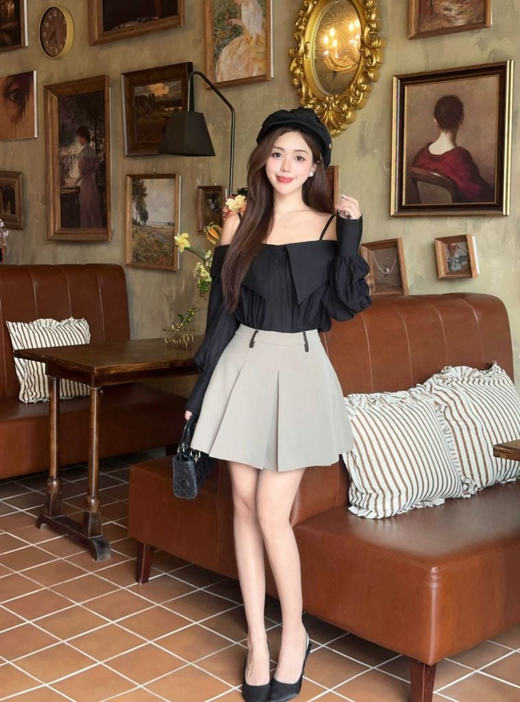 FJN5772 - Chân váy ngắn dạo phố vải thô đũi dáng chữ A thân váy xếp ly thời trang khoá thân sau ( có lót ) - JAN.