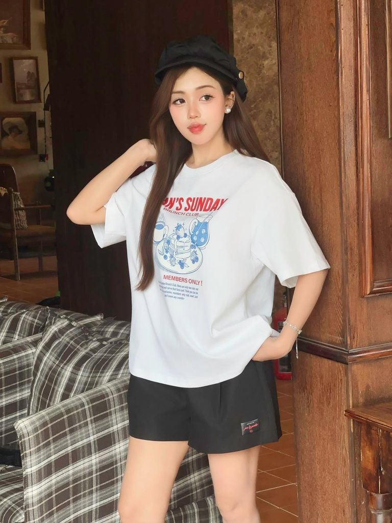 FAT3666 - Áo thun vải cotton dáng suông cổ tròn tay cộc thân áo in hoạ tiết thời trang - JAN.