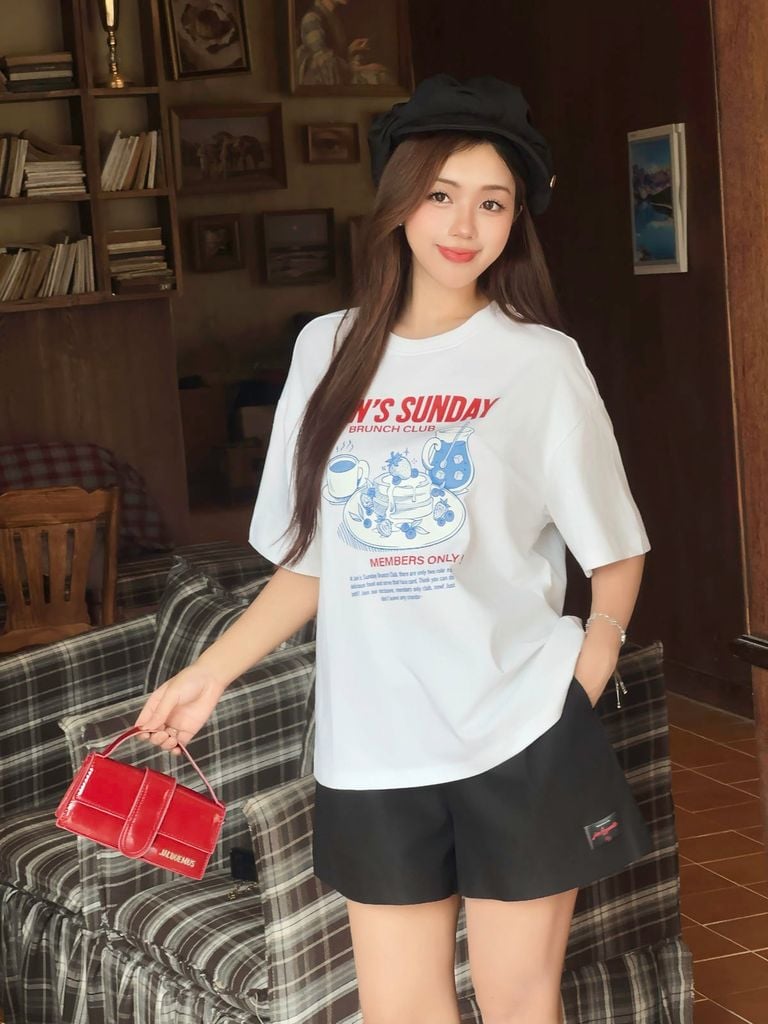 FAT3666 - Áo thun vải cotton dáng suông cổ tròn tay cộc thân áo in hoạ tiết thời trang - JAN.