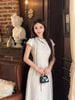 FDC15541 - Đầm công sở vải thô dáng chữ A cổ kiểu phối dây thắt tay chờm khoá thân sau - JAN.