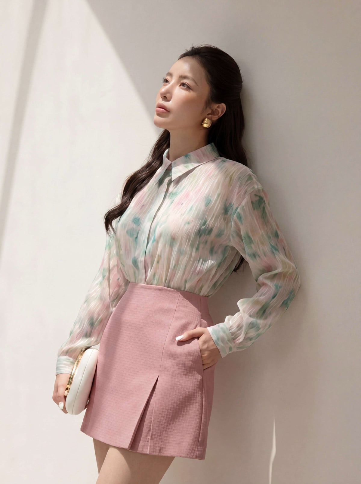 FAS33976 - tylekeo8888 công sở vải chiffon hoa dáng suông cổ đức tay dài cài khuy thân trước - tỷ lệ kèo 8899