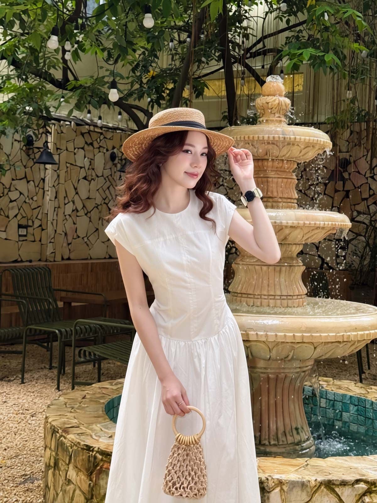 FDC35140 - tỷ lệ kèo 8899 vải thô kate dáng A cổ tròn vai chờm thân váy xếp nhún tạo xoè khóa thân sau - tỷ lệ kèo 8899