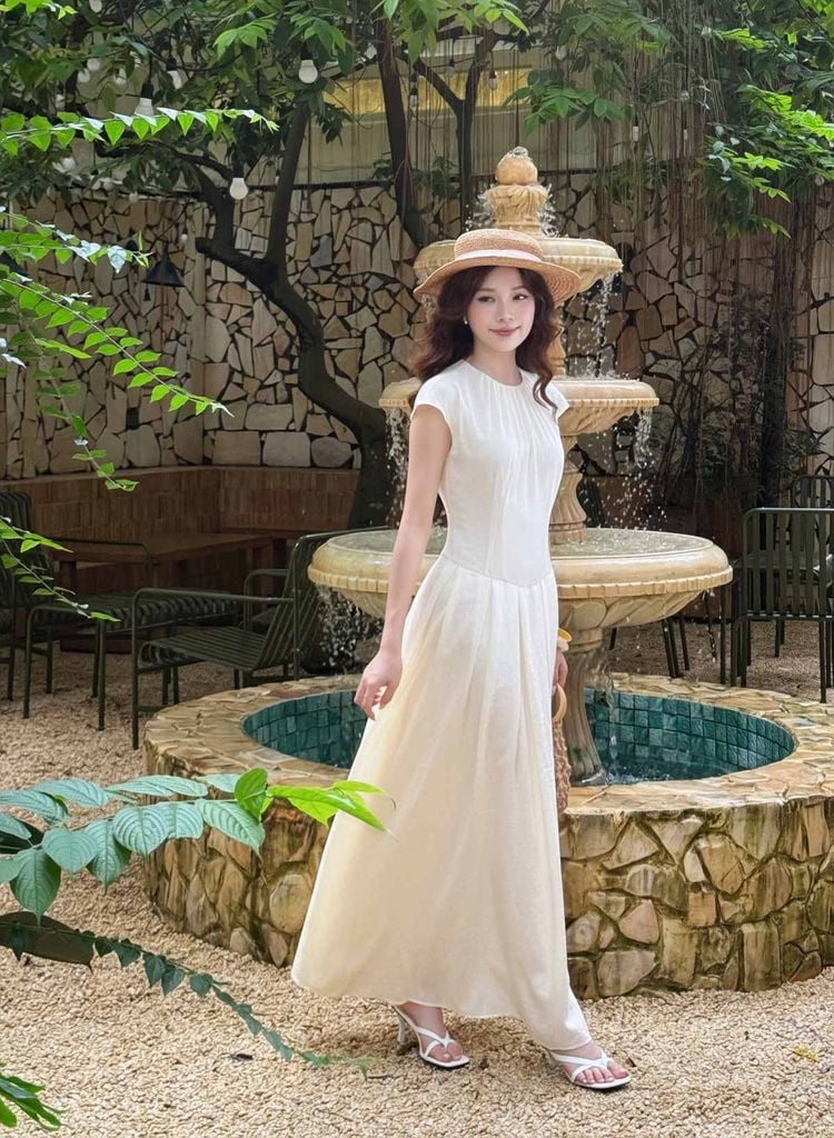 FDP33408 - tylekeo88 tv vải thô đũi dáng xoè cổ tròn xếp nhún vai chờm thân váy xếp ly bung tạo kiểu khoá thân sau - tỷ lệ kèo 8899
