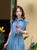 FDC35275 - tỷ lệ kèo 8899 vải chiffon xốp cổ đức vai chờm eo phối vạt thắt nơ tạo kiểu thân váy xếp tầng cài khuy trước - tỷ lệ kèo 8899